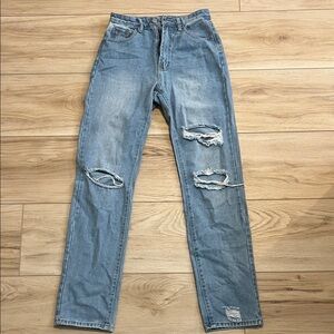 SHEIN Women's High Rise Light Blue Distressed Jeans